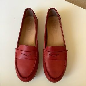 Red LEATHER Born hand crafted loafers. Size 6.5 medium. Excellent condition.